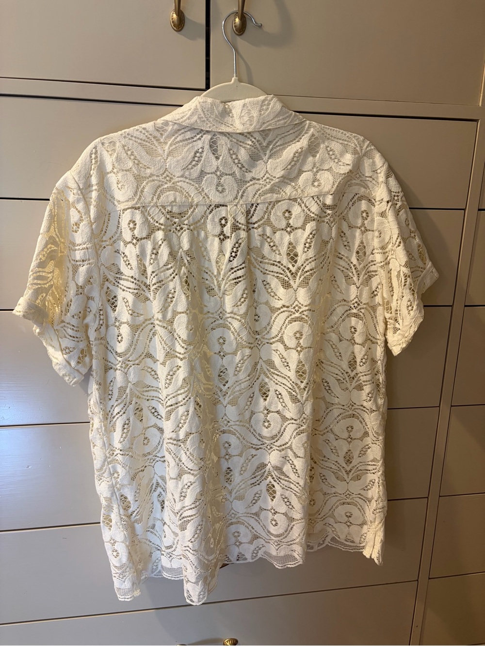 Anthropolgie Maeve Ivory Lace Short-Sleeve Button-Up Shirt - Picture 2 of 2